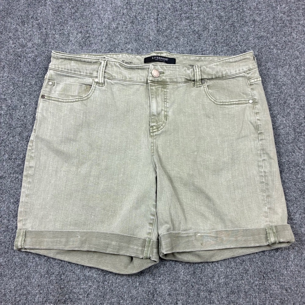 Liverpool Los Angeles The Walking Short Sage Green Olive Denim Womens Size 18W